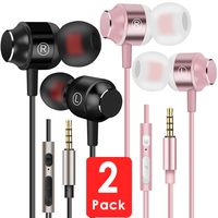 2 Pack Earbuds with Microphone Metal Magnetic Ear Buds Headphones Earphones With Microphone and Volume Control in Ear Noise Isolating Bass(Black+Rose Gold)