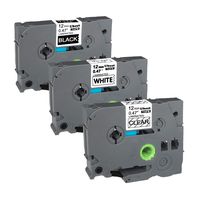 3Pack P Touch White Clear Black Label Tape 12mm (0.47 Inch) x 8m (26.2Ft) TZ TZE231 TZe131 TZe335 Clear/White/Black, 3Pack Compatible Laminated Tape for Label Maker Brother PT-D200