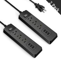 Power Strip Surge Protector Nasion.V 5.5 Feet Extension Cord Smart 3-USB Charging Ports and 3-Outlet Desk Power Plug for Home,Hotel,Office,TV,Computer,Power Bank,Smartphone,Tablets (Black-2 Pack)