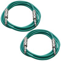 SEISMIC AUDIO - SATRX-3-2 Pack of 3' 1/4" TRS Male to 1/4" TRS Male Patch Cables - Balanced - 3 Foot Patch Cord - Green and Green