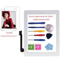 for iPad 3 Glass Touch Screen Digitizer Replacement Kit White A1403 A1416 A1430 with Home Button Flex, Adhesive Tape, Midframe Bezel, Screen Protector, Instruction Manual，and Repair Toolkit