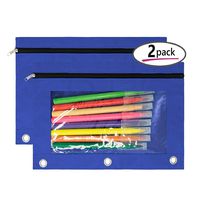 3 Ring Binder Pencil Pouch with Clear Window(Blue - 2pcs)