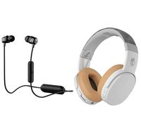 Skullcandy Crusher Foldable Noise Isolating Over-Ear Wireless Bluetooth Immersive Headphone Bundle with Skullcandy Jib Bluetooth Wireless in Ear Earbuds - Gray/Tan, Black