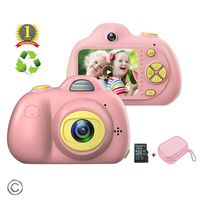 Feeyea Fourth Generation Digital Camera for Kids,with Carrying Case,Anti-drop Kids Camera with 8 Mega pixel Dual lens and Soft Silicone Shell,Great gift for 4-8Year Old Girl Pink(32GB TFcard included)