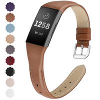 NANW Bands Compatible with Fitbit Charge 3, Slim Genuine Leather Wristband Replacement Accessories Strap for Women Men Compatible with Fitbit Charge 3 / Charge 3 SE Small Large