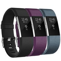 iGK Replacement Bands Compatible for Fitbit Charge 2, Adjustable Replacement Bands with Metal Clasp Classic Edition 3Packs Black Plum Slate Large