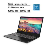 2020 Lenovo Ideapad S145 Newest 15.6 Inch Premium Laptop, Intel Celeron 4205U 1.8GHz, Intel UHD 610, 12GB DDR4 RAM, 128GB SSD (Boot) + 500GB HDD, Webcam, Bluetooth, HDMI, WiFi, Windows 10 Home, Black
