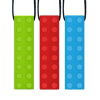CQMYG. Sensory Chew Necklace Pendant Chewlery Set for Boys and Girls(3 Pack), Silicone Chewy Brick for Kids with ADHD, Teething, Autism, Biting Needs (Red, Green, Blue)