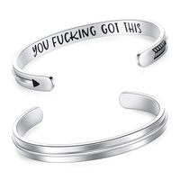 Inspirational Bracelet Cuff Bangle Best Friend Sister Gift Mantra Quote Stainless Steel Engraved Motivational Jewelry for Women Daily Reminder by SAM & LORI (You f@cking got this-Arrow of life)