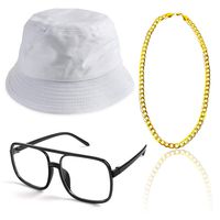Beelittle 80s/90s Hip Hop Costume Kit Cool Rapper Outfits,Bucket Hat Sunglasses Gold Plated Chain (F)