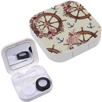 Portable Contact Lens Case Box Travel Kit Mirror + Bottle + Tweezers Container Holder [ Watercolor Nautical Floral ]