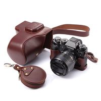 Fuji X-T2 Case, BolinUS Handmade Genuine Real Leather FullBody Camera Case Bag Cover for Fujifilm X-T2 Fuji XT2 X-T3 XT3 18-55mm Lens Bottom Opening Version Neck Strap Mini Storage Bag - Brown