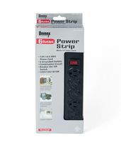 Black Power Strip with 12 Foot Cord and 6 Grounded Outlets