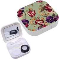Portable Contact Lens Case Box Travel Kit Mirror + Bottle + Tweezers Container Holder [ Floral Tulips Pansy ]