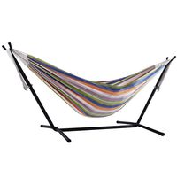 Vivere Double Cotton Hammock with Space Saving Steel Stand, Retro (450 lb Capacity-Premium Carry Bag Included)
