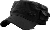 KBK-1465 BLK M Vintage Distressed Cadet Army Cap Basic Everyday Military Style Hat