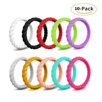Silicone Wedding Ring for Women,Thin and Stackable Braided Rubber Wedding Bands,Fashion, No-Toxic,Comfortable，Skin Safe （10 Packs）