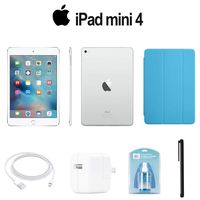 Apple 128GB iPad Mini 4 (Wi-Fi Only, Silver) (MK9P2LL/A) with Blue Smart Cover + Accessories