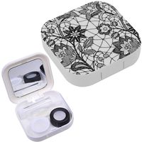 Portable Contact Lens Case Box Travel Kit Mirror + Bottle + Tweezers Container Holder [ Floral Lace ]