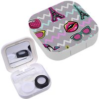 Portable Contact Lens Case Box Travel Kit Mirror + Bottle + Tweezers Container Holder [ Curved ]