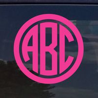 Custom Circle Monogram Initials Vinyl Decal/Sticker Cars YETI Cup Laptop Phone (2", Hot Pink)