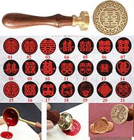 MNYR 21 Styles Chinese Character Double Happiness Symble Monogram Wax Seal Sealing Stamp Curlicue Wedding Invitations Christmas Gift Cards Embellishment Cutomize Seal Stamp Rosewood Handle Set