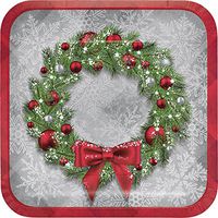 Creative Converting 8-Count Square Dinner/Large Paper Plates, Welcoming Wreath