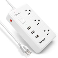 Desktop Power Strip with USB JACKYLED 6ft Long Extension Cord Surge Protector with Child Safety Shutter Multiple Protection Charging Station with Switch Control for Home, Office - White