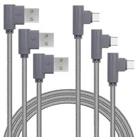 USB C 90 Degree Cable 6FT/2M Type C Charger Cable 3 Pack, Nylon Braided USB C to USB A Cable Compatible with Samsung Galaxy S9 S8 Plus Moto Z2 Pixel XL LG V30 G6 Nintendo Switch(Gray, 6FT)