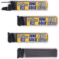 June Gold 440 Pieces, 0.5 mm 2B Lead Refills, 110 Pieces Per Tube, Fine Thickness, Break Resistant Lead/Graphite (Pack of 4 Dispensers)