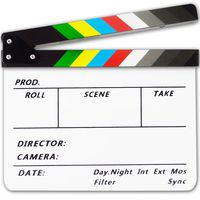 Acrylic Plastic Clapboard Dry Erase Director TV Film Movie Slate Cut Action Scene Clapper Board Slate 12"x10" / 30cmx25 cm with Color Sticks and 1 Pen (White-Color)