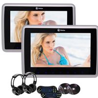 Eincar Pair Of 9Inch Headrests DVD Player Car DVD Headrest Monitor Backseat DVD/CD/USB Player with Remote Control Support Multi-OS language USB/SD FM IR Headphones