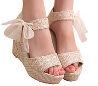 Hemlock Lady Slope Sandals Loafers Shoes High Wedge Sandals (US:8, White)