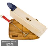 BBQ Fans Circle S Branding Iron for Steak, Buns, Wood & Leather | Includes Pine Gift Box & Wood Steak Plate
