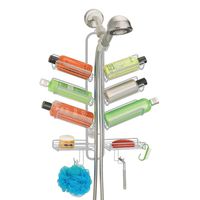 mDesign Metal Wire Bathroom Tub & Shower Caddy, Hanging Storage Organizer - Built-in Hooks and 8 Shelves for Bathroom Shower Stall, Tub - Open Center Design for Hand Held Shower Heads - Light Gray