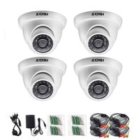 ZOSI 4 Pack 1/3" 3.6mm 1000TVL 960H Colorful Night Vision Dome CCTV Home Security Camera With IR Cut Filter 24PCS Infrared IR Lens IP66 Waterproof Level Surveillance System W/CCTV Cable