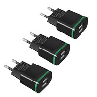 Power-7 European Plug Adapter, 3-Pack USA to Europe Travel Power Adapter Universal Dual USB Wall Charger Compatible with iPhone 11/11 Pro Max/Xs/XR/X/8/7/6 Plus/SE, iPad, Samsung, LG, Android Phones