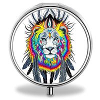 Lion Pill Case, Round Stainless Drug Organizer Container Medicine Cover for Pocket Daily&Weekly