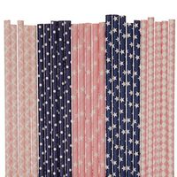 Twinkle Twinkle Little Star Paper Straws (light pink and dark blue-damask polka dot star diamond, 25)