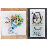 Kwan Crafts 2 Sheets Different Flowers Hedgehog Rabbit Easter Happy Birthday Just for you Clear Stamps for Card Making Decoration and DIY Scrapbooking