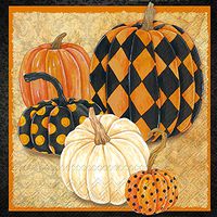 Orange and Black Pumpkin 5 x 5 Folded 3-Ply Paper Cocktail Napkins Pack of 2
