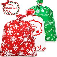 Whaline 3 PCS Christmas Giant Gift Bags 36" x 44" Xmas Non-Woven Present Extra Large Wrapping Santa Claus Christmas Sacks Oversized Toy Storage Bag with Tags & String Ties for Xmas Kids Presents