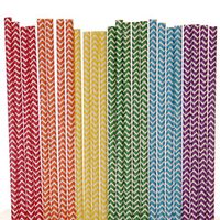 Biodegradable Paper Straws Mix, Rainbow, Red Orange Yellow Green Blue Pruple, Chevron (25)