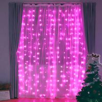 Fiee Curtain Lights,304L 9.8ftX9.8ft 30V 8Modes Safety Window Lights with Memory for Home Wedding Christmas Party Patio Lawn Garden Bedroom Outdoor Indoor Wall Decorations (304LED, Pink)