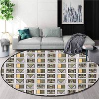 RUGSMAT Tribal Small Round Rug Carpet,Ancient Egyptian Folkloric Geometric Motifs with Triangles and Stripes Boho Culture Door Mat Indoors Bathroom Mats Non Slip,Round-59 Inch Multicolor
