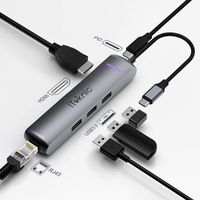 iTeknic USB C Hub, 6-in-1 USB C Adapter with 4K USB C to HDMI, Ethernet Port, USB PD Charging Port, 3 USB 3.0 Ports, for MacBook Pro, ChromeBook, XPS, Galaxy and Other USB C Devices