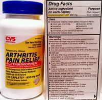CVS Arthritis Pain Relief Acetaminophen 650 mg 250 Caplets