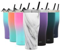 Simple Modern 32oz Slim Cruiser Tumbler with Straw & Closing Lid Travel Mug - Gift Double Wall Vacuum Insulated - 18/8 Stainless Steel Water Bottle Pattern: Carrara Marble