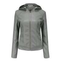 RUIVE Women's Artificial Leather Coats Winter Warm Thicken Plush Zipper Hooded Outerwear Windbreaker Biker Bomber Jackets Grey