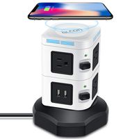 Power Strip Tower Wireless Charger - GLCON Surge Protector Electric Charging Station 3000W 13A 6 Outlet Plugs 4 USB Ports + 6ft Extension Cord